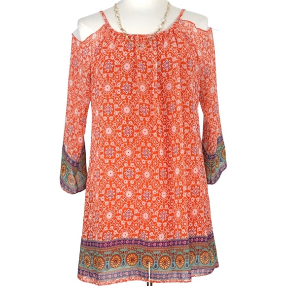 BGU (Big Girls United) Other - GB Girl Orange Lightweight Geometric Cold Shoulder Dress Youth size X-Large